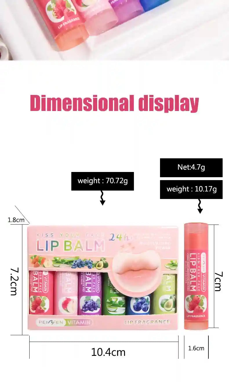Fruit Flavor Lip Balm Set - 6 Pack Moisturizing Lip Treatment Lip Care Tidesmit
