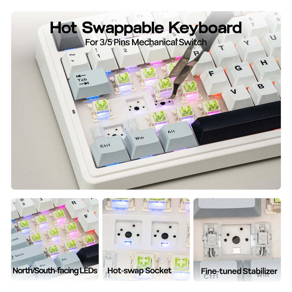 EPOMAKER x AULA F75 75% ANSI Hot-Swap Gasket Bluetooth 5.0/2.4G Wireless/Wired Mechanical Keyboard PBT Keycaps for Mac/Win