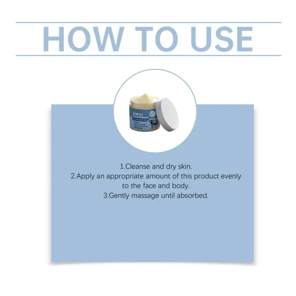 GHK-CU Cloud Whipped Tallow Honey Balm 100g Grass-Fed Beef Tallow, Intensive Hydration & Skin Renewal,Moisturizer for Face Body