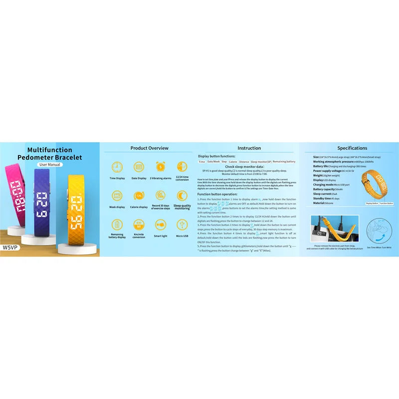 Smart Multifunctional Wristband Fitness Bracelet IP65 Waterproof Sports LED Activity Sleep Tracker Smart Watch Pedometer