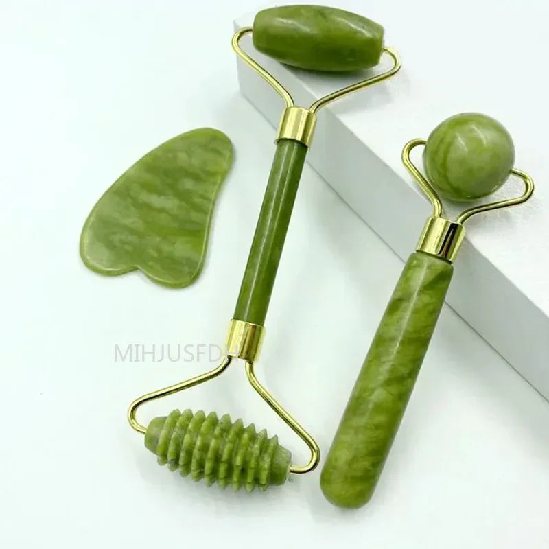 Jade Roller Massager 3-Piece Set for Face and Muscle Relief Back Massage Instrument Tidesmit