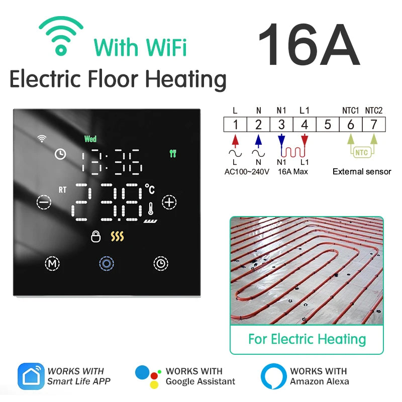 WiFi Smart Thermostat Tuya Remote Temperature Controller for Electric Floor Heating Water/Gas Boiler Yandex Google Home Alexa