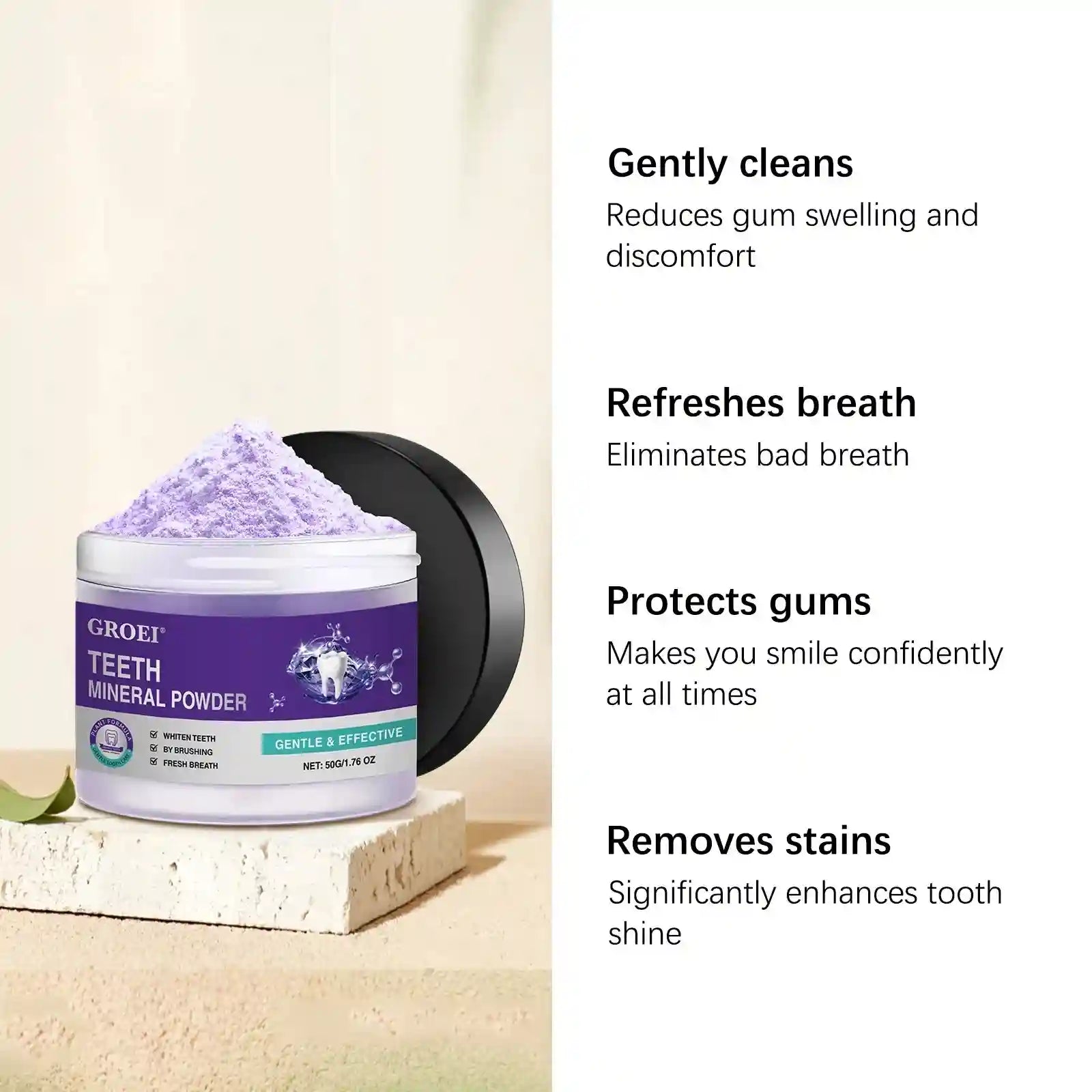 Tidesmit purple hydroxyapatite teeth whitening powder jar for plaque removal and oral hygiene