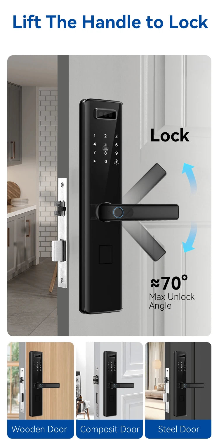 Rfid Keyless Tuya Wifi 3D Face Recognition Digital Electronic Lock Handle Fingerprint Smart Door Lock With Camera