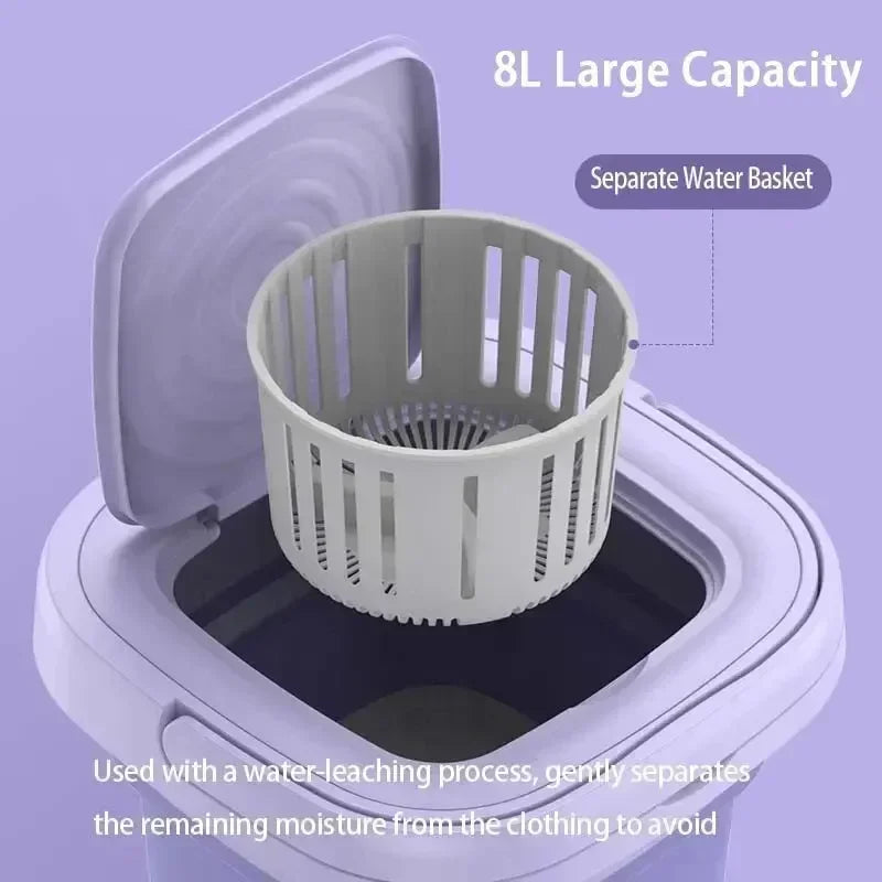 Tidesmit 8L portable foldable washing machine with spin dryer basket for small clothes and travel use side view