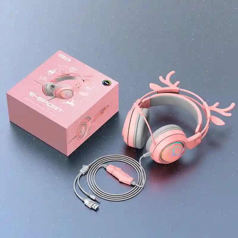Wired Gaming Headphones Noise Cancelling Over-Ear Headset SY-G25 Pink Deer Tidesmit