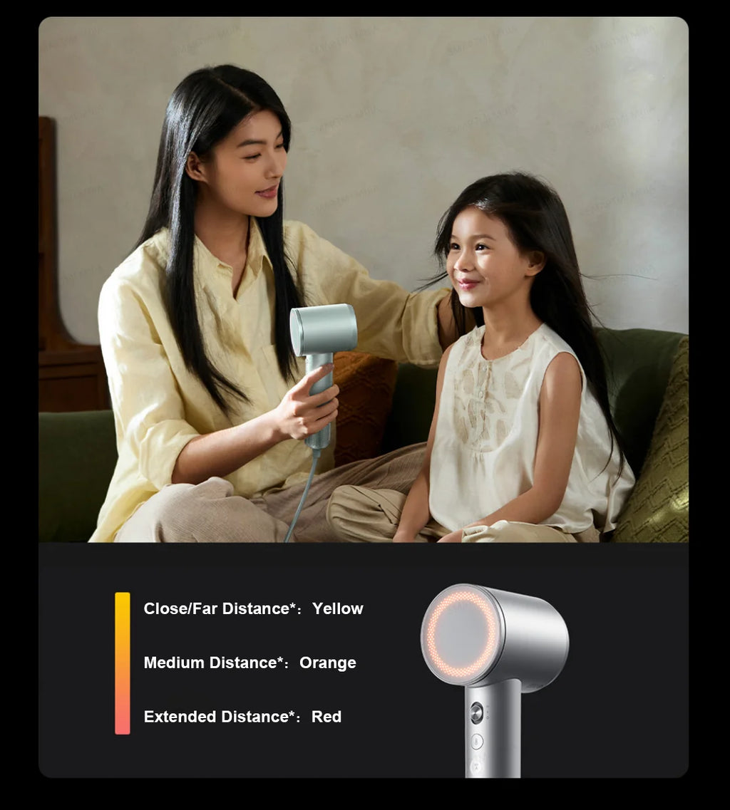 MIJIA High-Speed Hair Dryer Pro in silver, featuring smart temp light indicator, ionic tech, and sleek modern design.