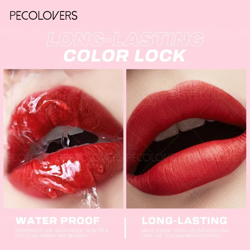 Waterproof matte red lipstick creates plump, defined lips with a smooth, long-lasting, non-stick finish.