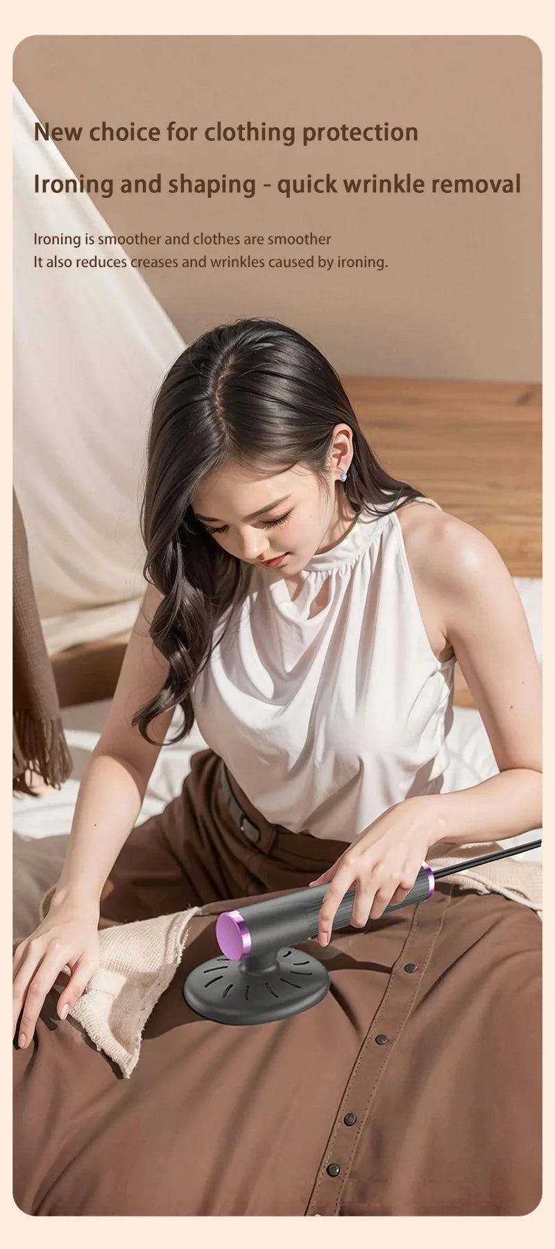 Tidesmit portable USB mini garment steamer with ergonomic handle shown from side angle for easy travel ironing
