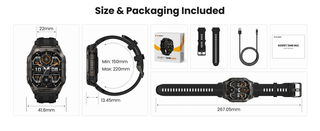 KOSPET TANK M4C Rugged Smartwatch for Men Military-Grade GPS Watch with Flashlight 5ATM Waterproof Health & Fitness Tracker