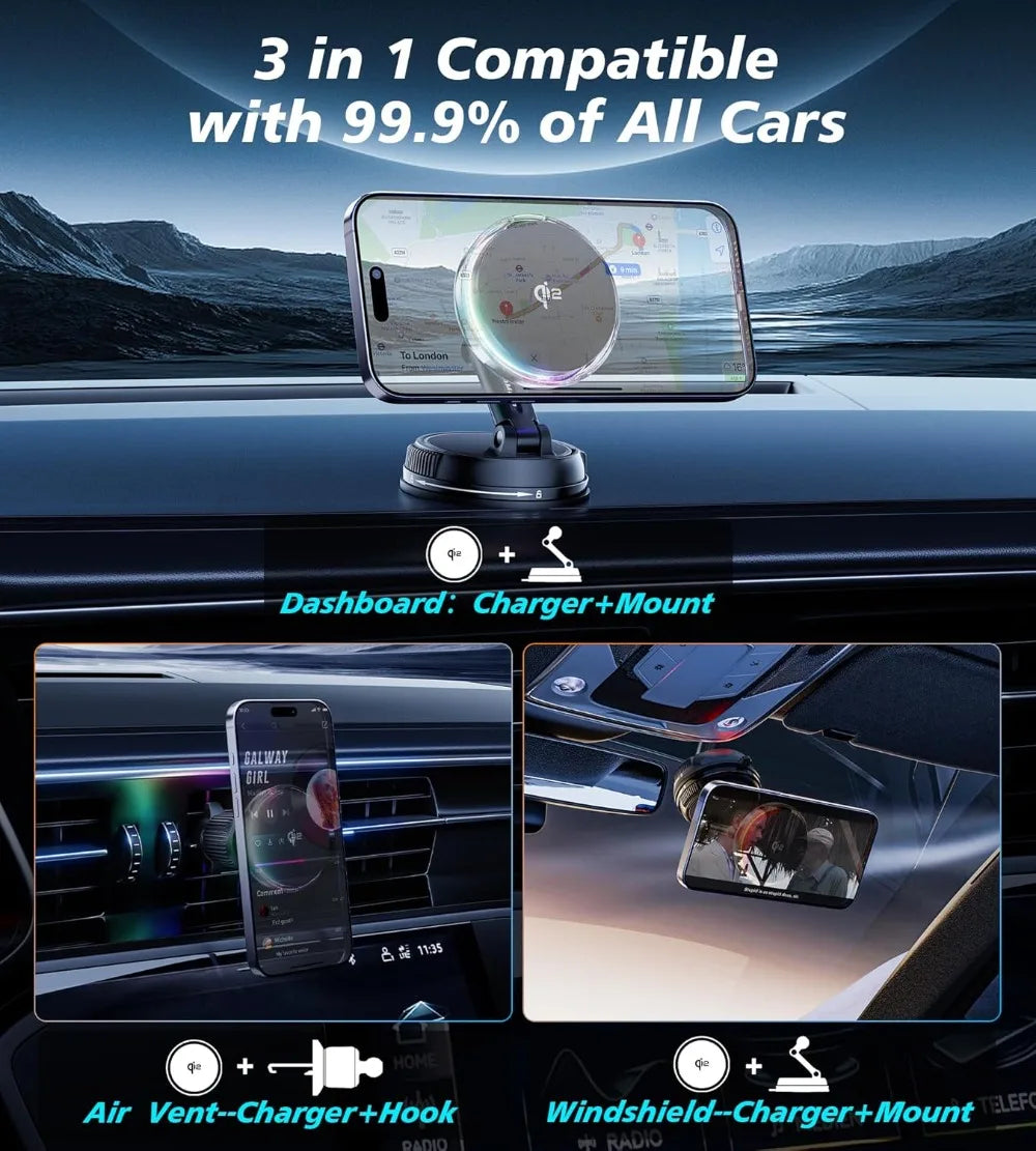 Magnetic Wireless Car Charger with Cooling Fan for iPhone 15-17 Tidesmit