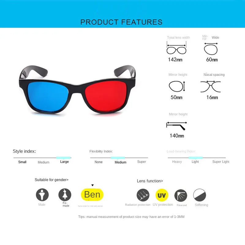 Universal 3D Glasses for Anaglyph Movies and Gaming, Black Frame Tidesmit