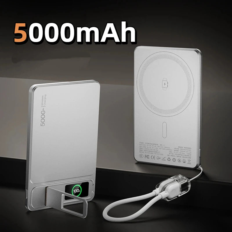 Magnetic Wireless Power Bank 10000mAh with 20W PD Fast Charging Silver 5000mAh Tidesmit