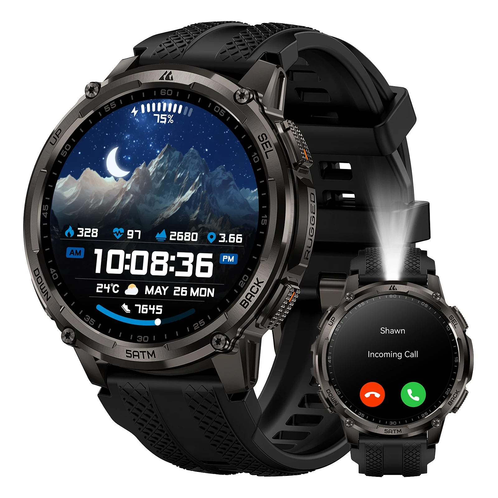 KOSPET TANK T4C Smart & Rugged Watch for Men Military-Grade Body with GPS Health Tracking & On-Wrist Flashlight 5ATM Waterproof