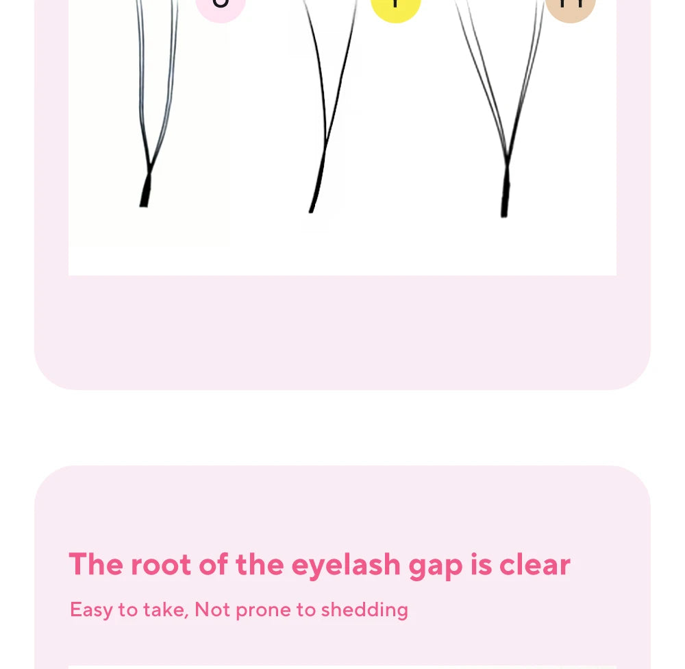Close-up of black, U-shaped YY eyelash extensions showing clear root separation for easy application.