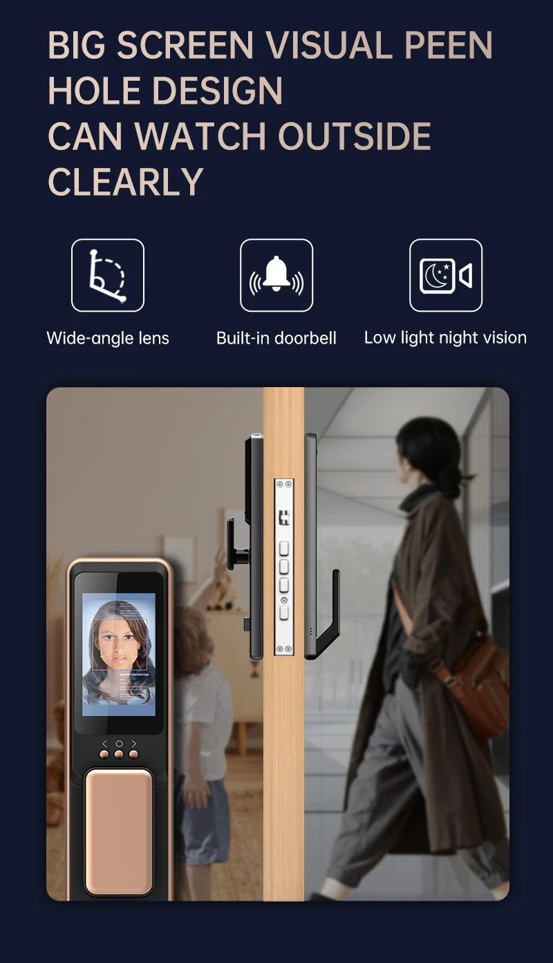 2026 Tuya Wifi Golden Video 3D Face Recognition Fingerprint Digital Smart Door Lock From Alibaba Certification Factory