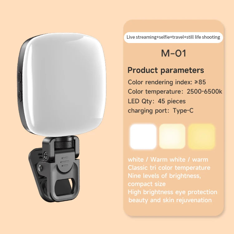 Portable LED Selfie Light - Rechargeable Video Lighting for Content Creation black Tidesmit