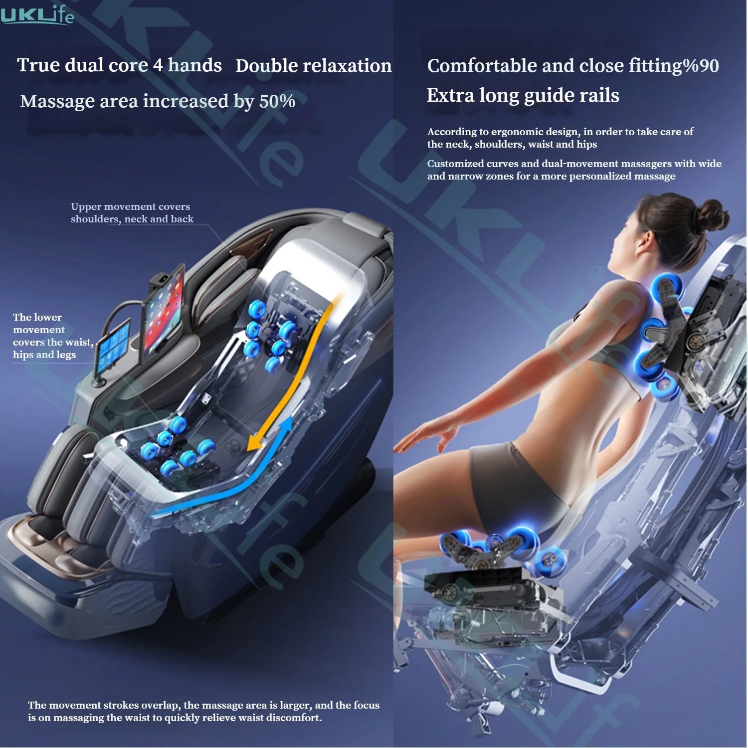 Zero Gravity SL-Track Massage Chair - Full Body Muscle Relief White/Blue Massage Chairs Tidesmit