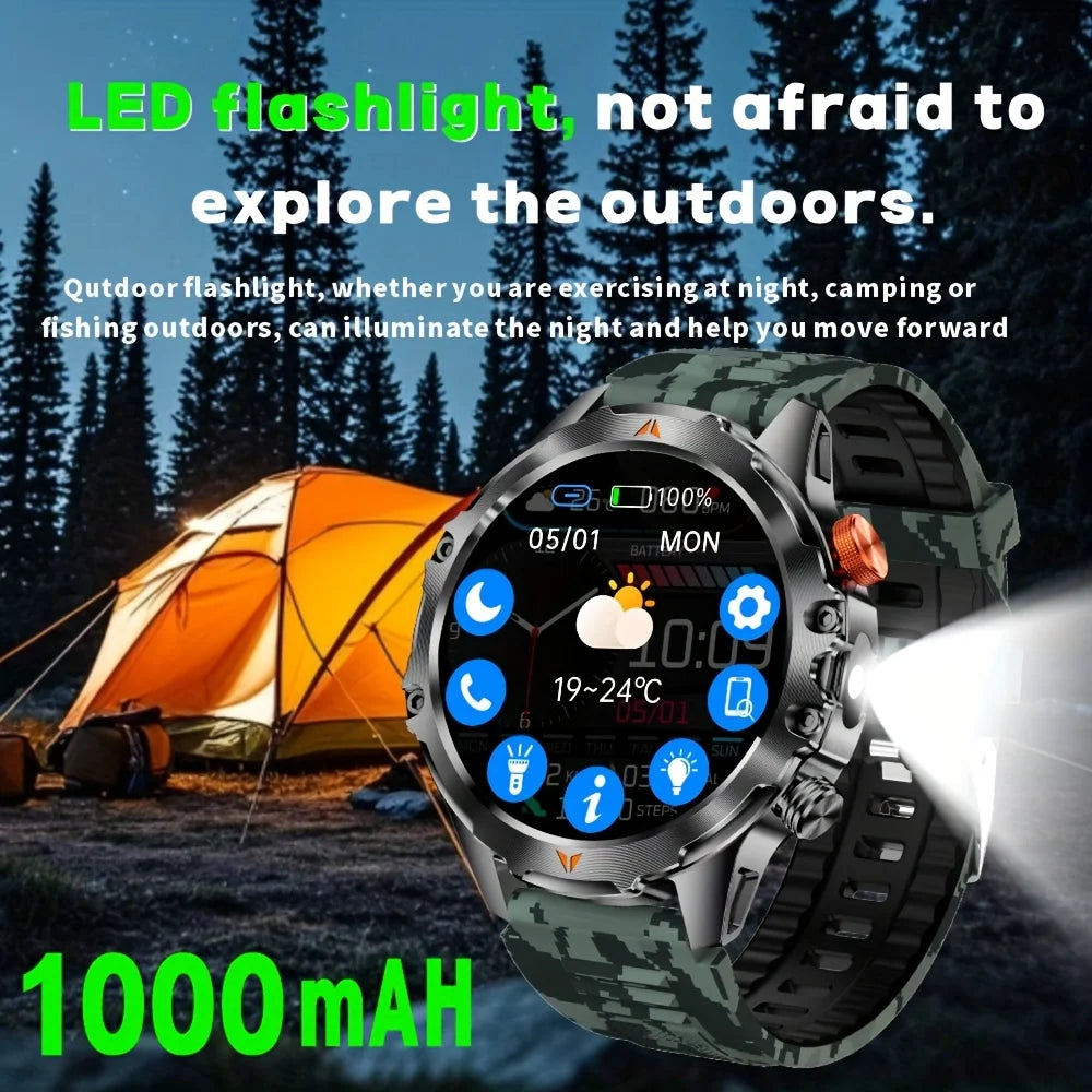 SENBONO Men's Smart Watch Amoled Display Bluetooth Call 1000mAh Compass Led Light IP68 Waterproof Sport Smartwatch For Men