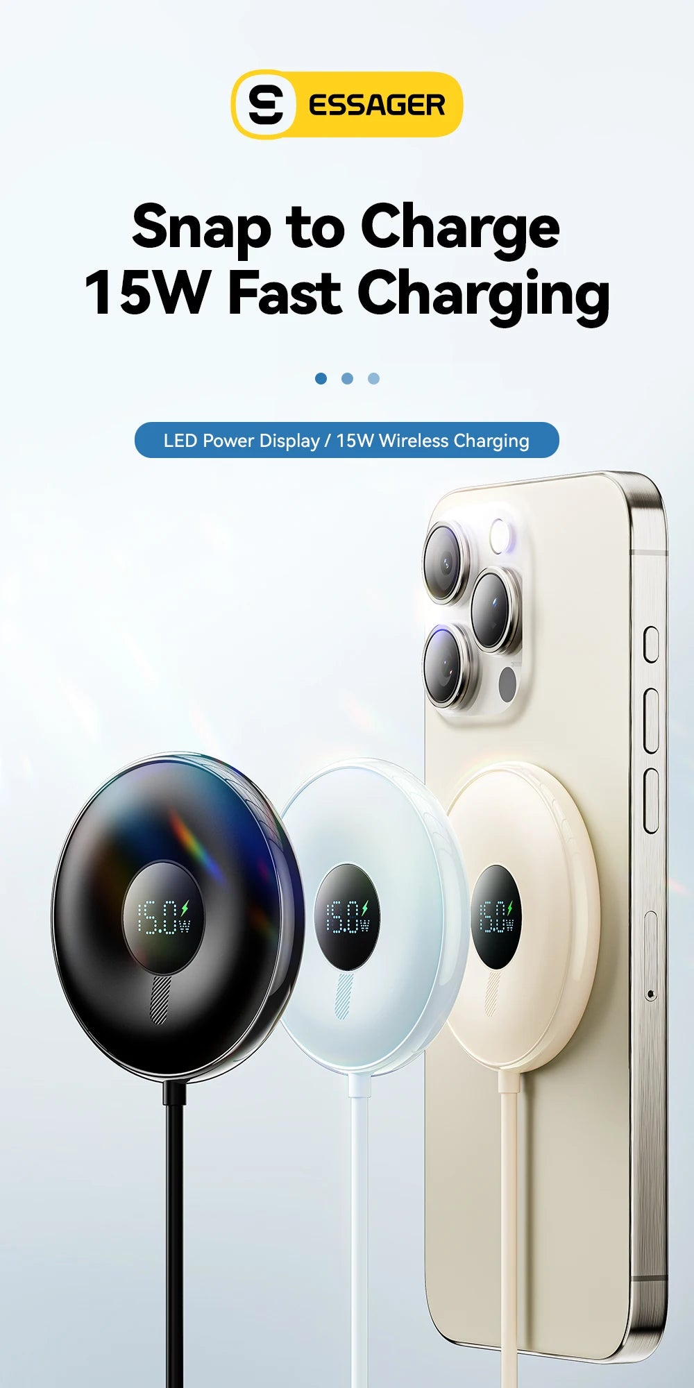 Magnetic 15W Wireless Charger with Digital Display for iPhone Tidesmit
