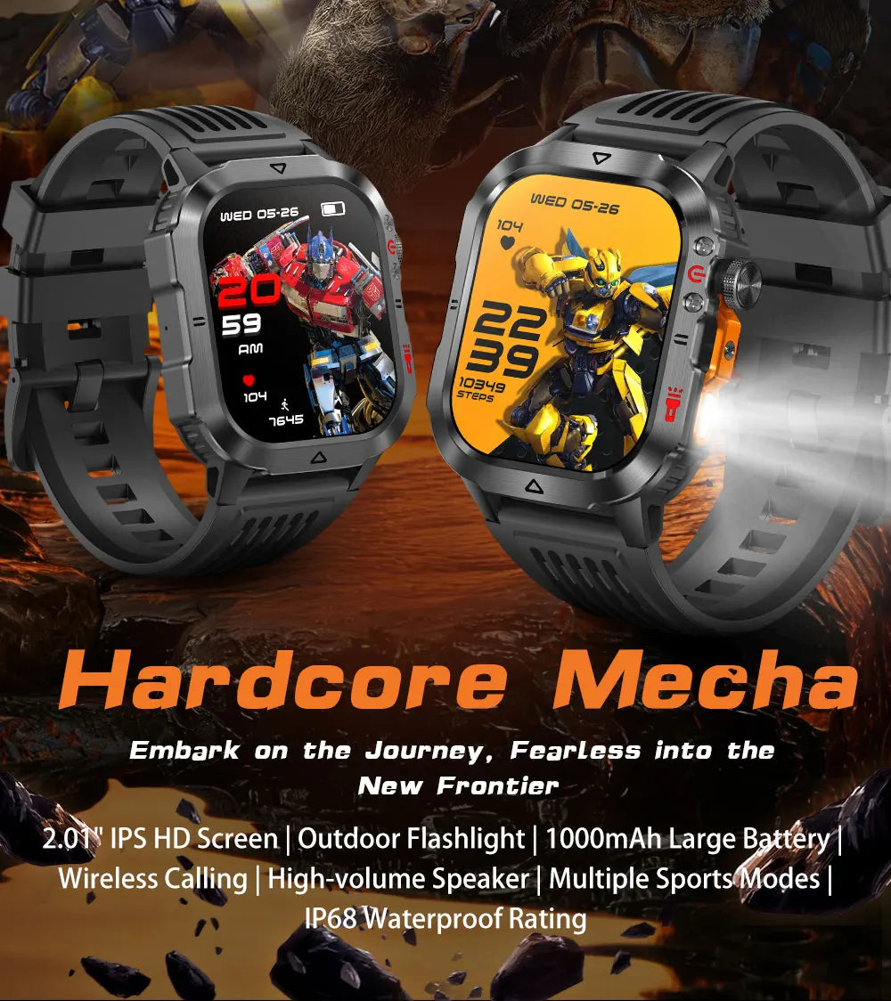 Official Transformers Men Military Smartwatch 1000mAh Big Battery 2.01" HD AMOLED Display Bluetooth Call Waterproof Smart Watch