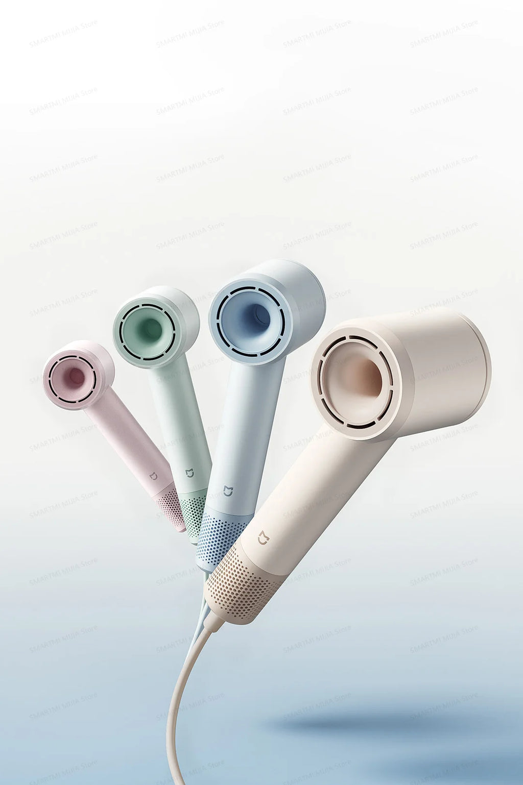 MIJIA high-speed hair dryer in 4 pastel colors with 110,000rpm motor, lightweight design, and sleek, modern styling.