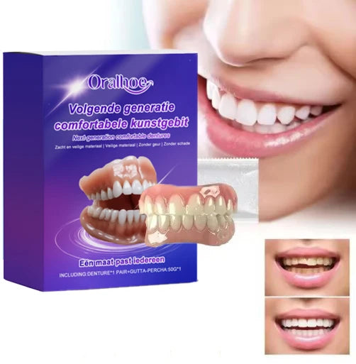 Elastic Silicone Simulation Teeth Kit, Comfortable Wear Stable Hold, Lifelike Appearance Upper Lower Dental Denture Plates