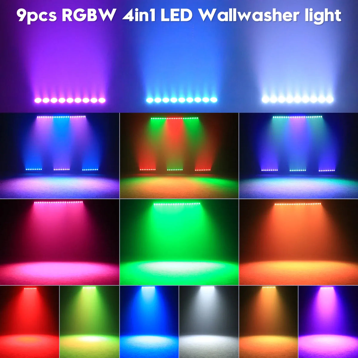 RGBW 4-in-1 LED wallwasher light showing multicolor beam patterns on a wall