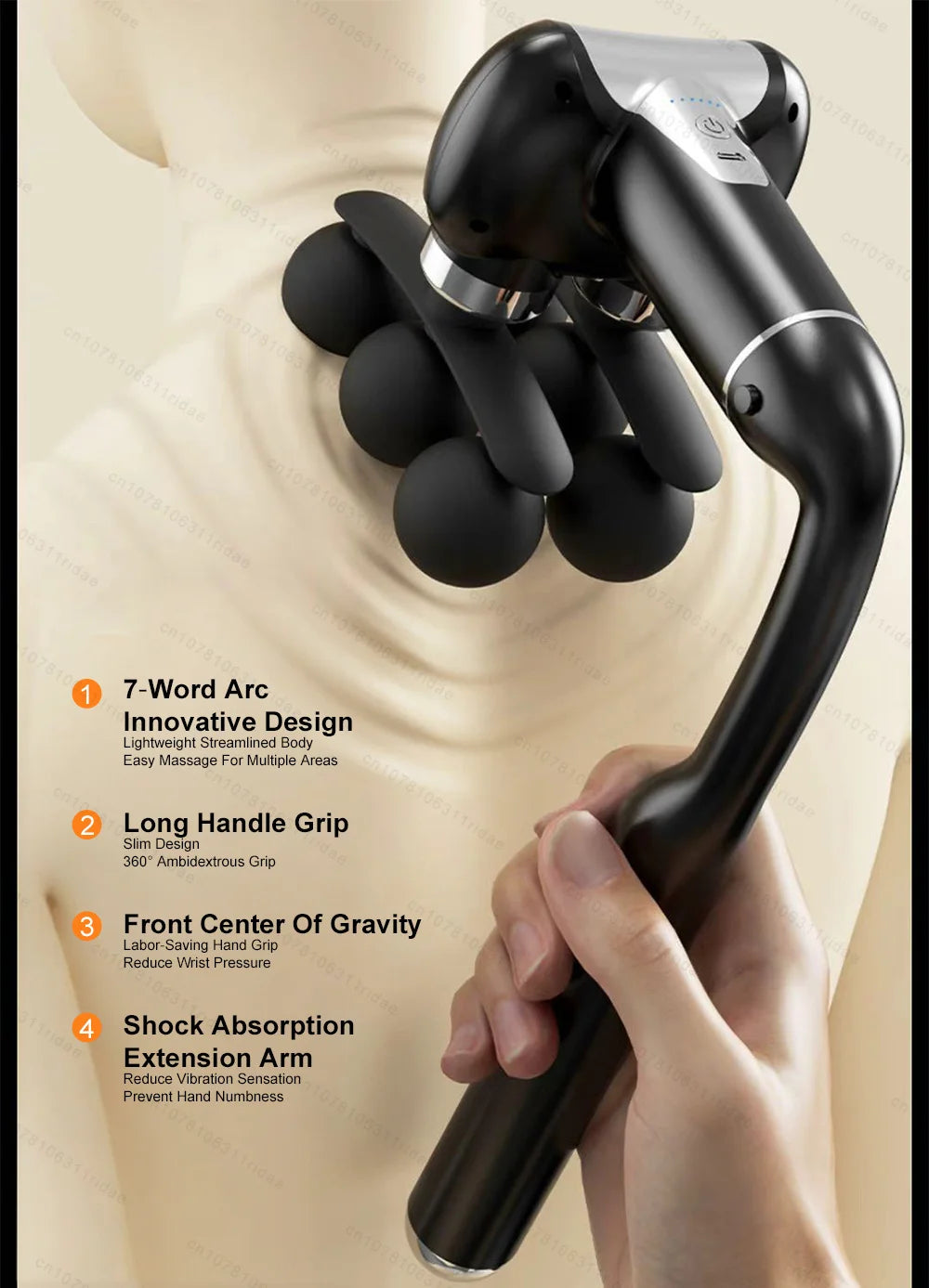 Fascia Gun 6-Head Percussive Therapy Deep Tissue Muscle Massager Fascia Gun Tidesmit