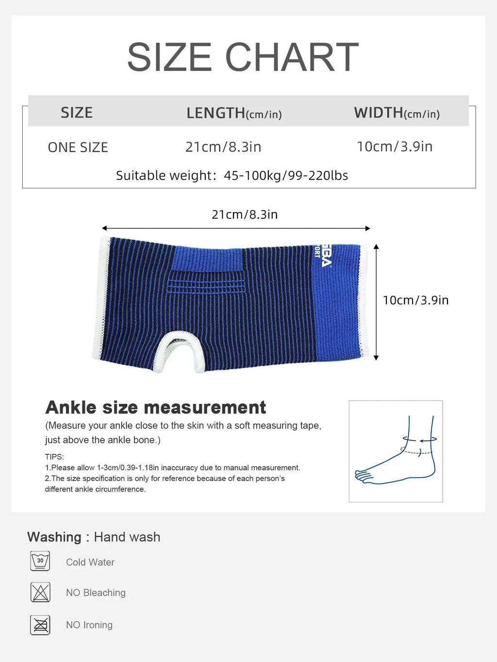 VBOSI Breathable High Elasticity Ankle Support Brace Compression Sleeve for Sports Basketball Running Gym Injury Protection