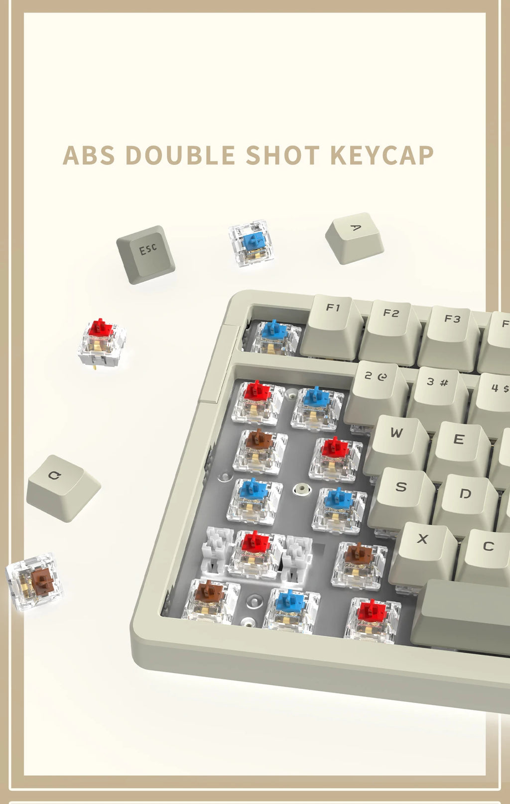AK992 Retro Wired Mechanical Keyboard 100% 98-Key Full Layout Hot-Swap USB Gaming Keyboard Multimedia Key Knob, Blue Backlight