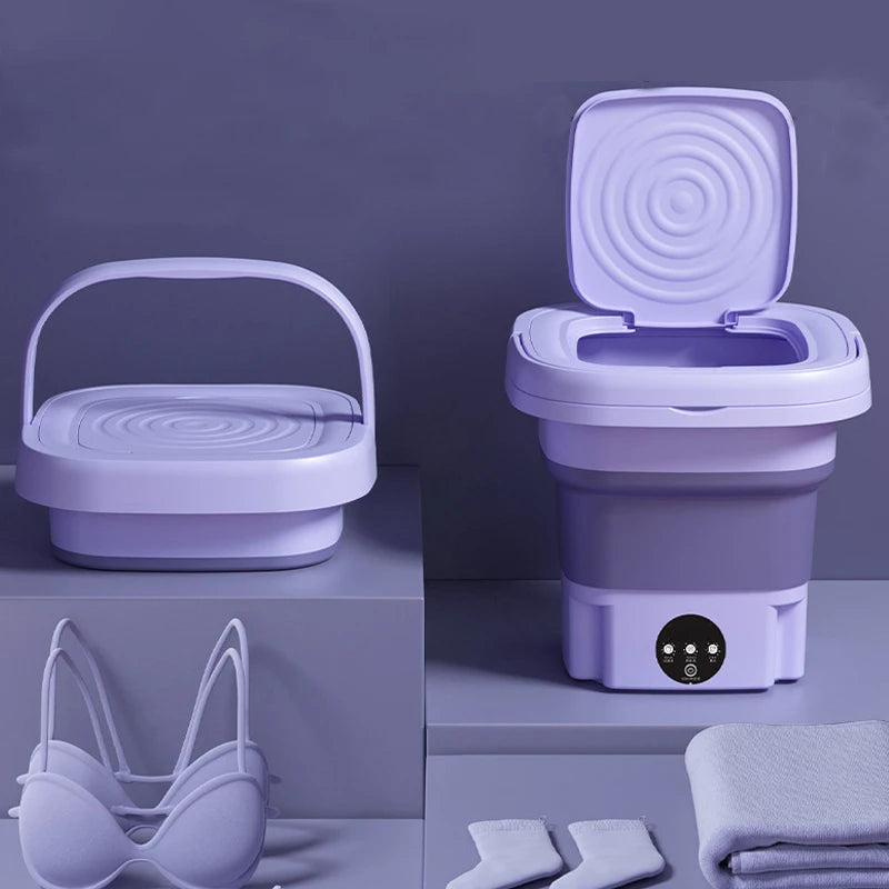 Tidesmit portable foldable washing machine showing side view with spin dryer basket for socks and underwear