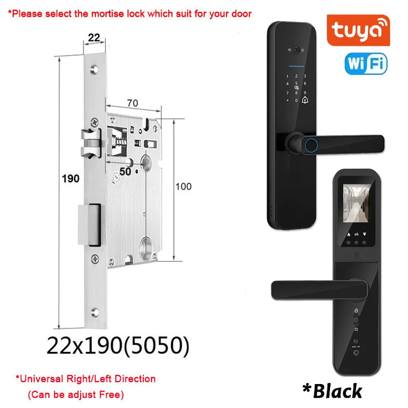 XSDTS New Tuya Wifi Digital Electronic Smart Door Lock With Biometric Camera Fingerprint Smart Card Password Key Unlock