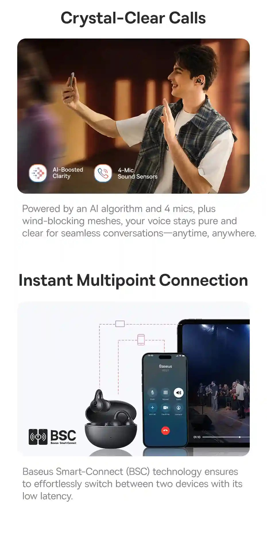 Tidesmit Open Ear Wireless Earbuds – Secure Clip-On Sports Headphones Tidesmit