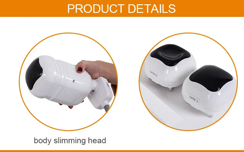 Portable 576 points Liposonic body slimming machine with handheld white treatment head and interchangeable cartridges.