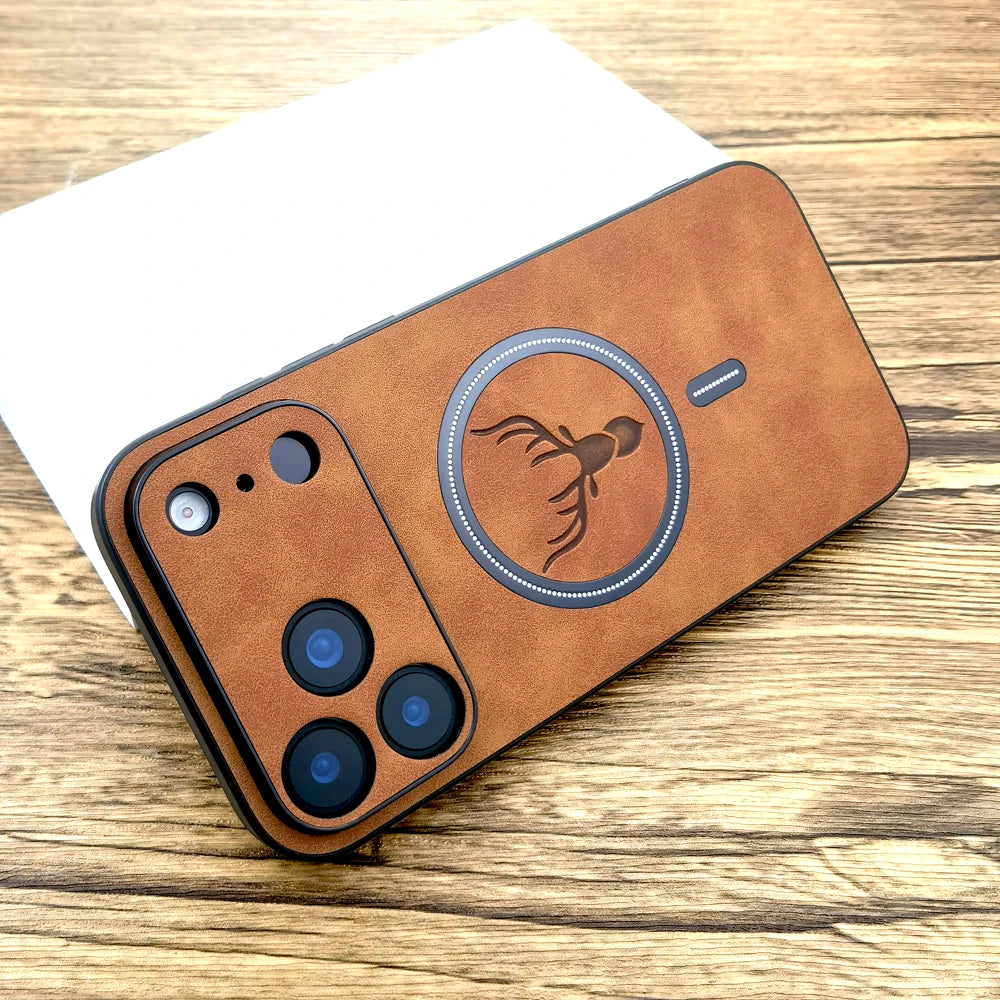 iPhone 17 Pro Max Faux Leather Magnetic Slim Case - Shock Absorbing Tidesmit