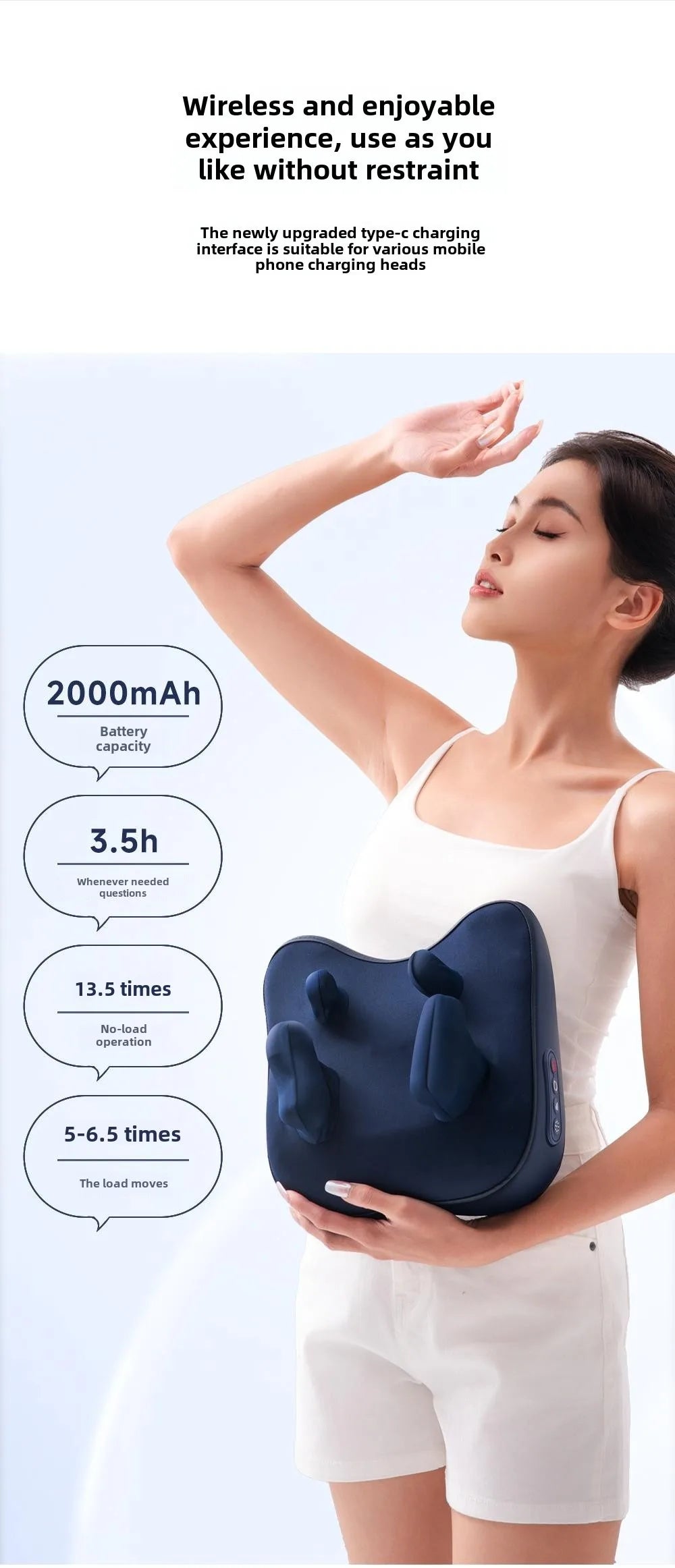 Shiatsu Neck Massager Wireless Rechargeable Heat Therapy - Tidesmit Relaxation Treatment Tidesmit