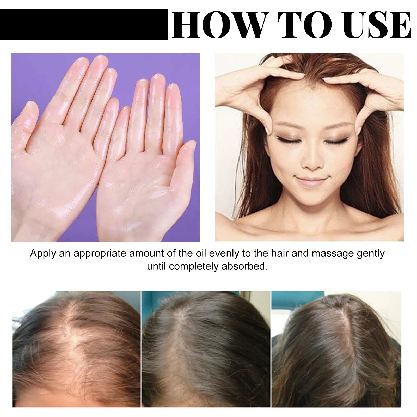 Tidesmit fast hair growth oil application guide for hair loss treatment, scalp massage, and natural root repair.