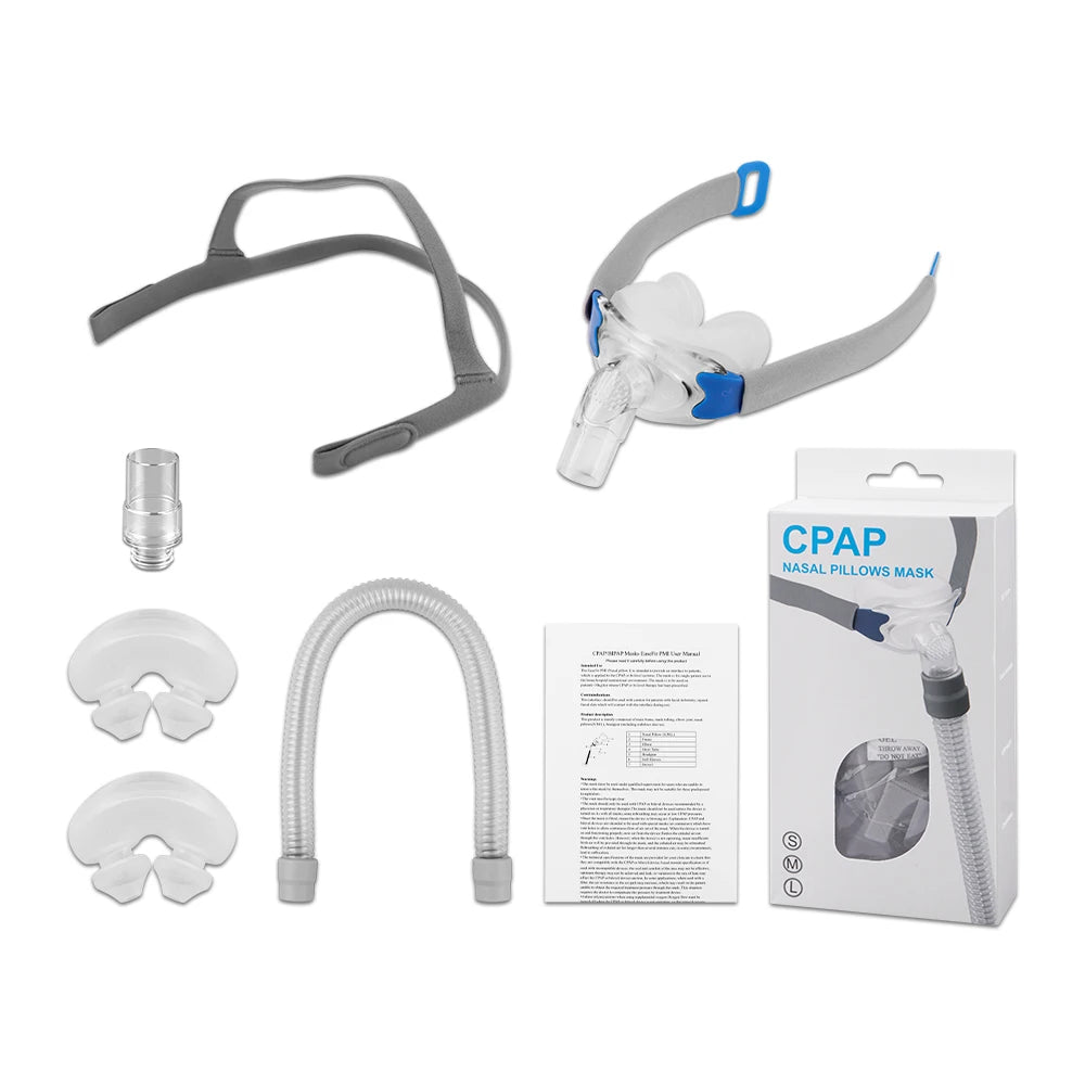 CPAP Nasal Pillow Mask, Nasal Pillow Set with Detachable Headgear, Frame, Tube and 3 Different Sizes of Nasal Pillows(S,M,L)