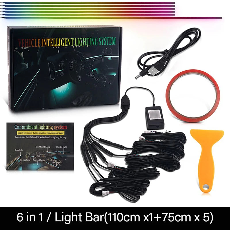 RGB LED Interior Car Strip Lights with App Control and Sync 6 in 1 USB Tidesmit