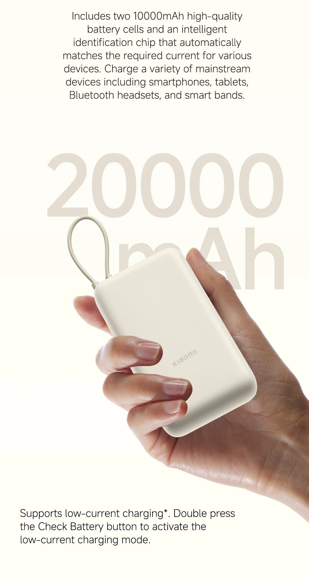 20000mAh Fast Charging Power Bank with Built-in Cable - Blue Tidesmit