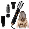 Hatteker 4-in-1 hot air brush set: black styling tool with 4 attachments for drying, straightening, and curling hair.