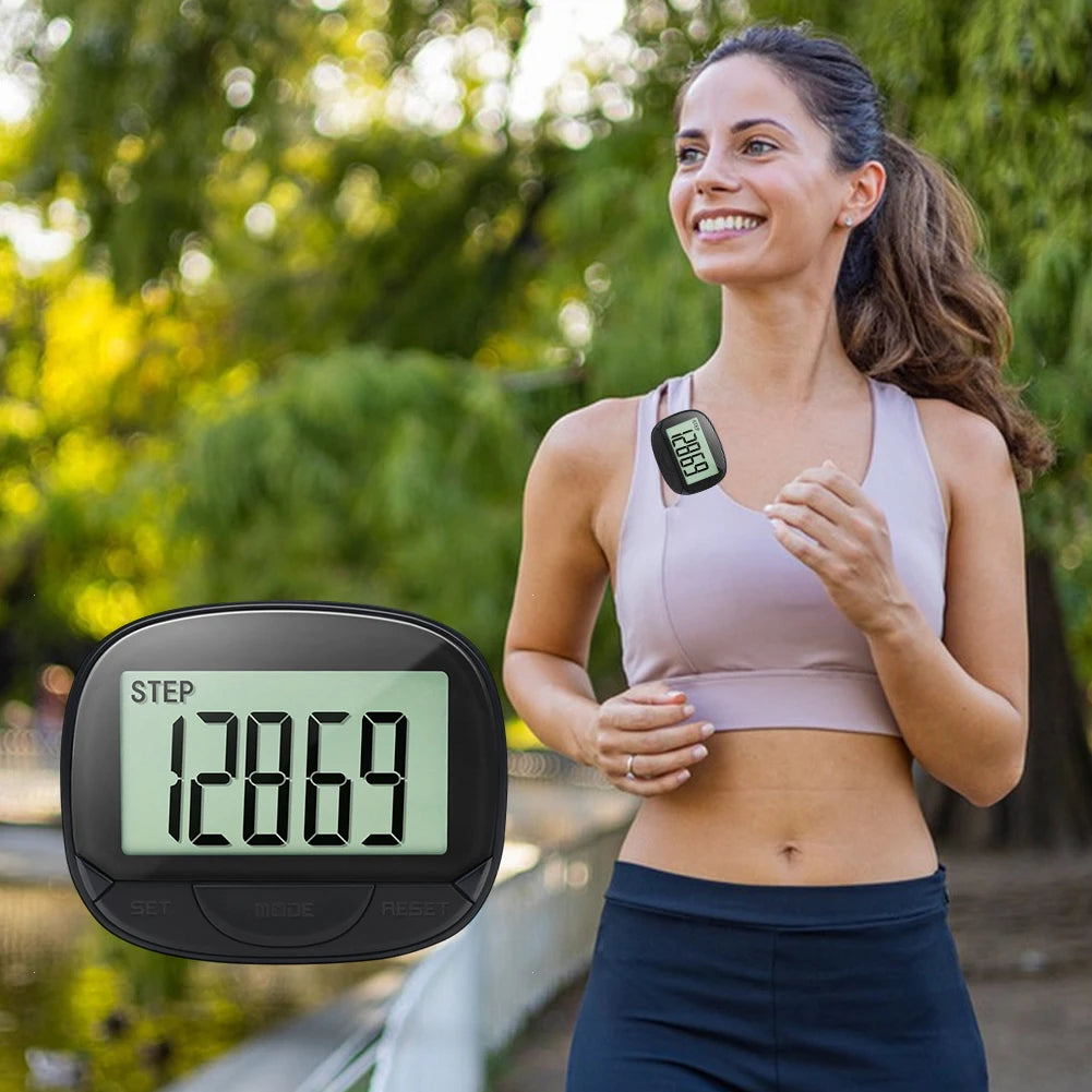 Clip-On Pedometer Electronic Pedometer Digital Display Simple Step Tracker Large Screen Multifunctional for Outdoor Sports