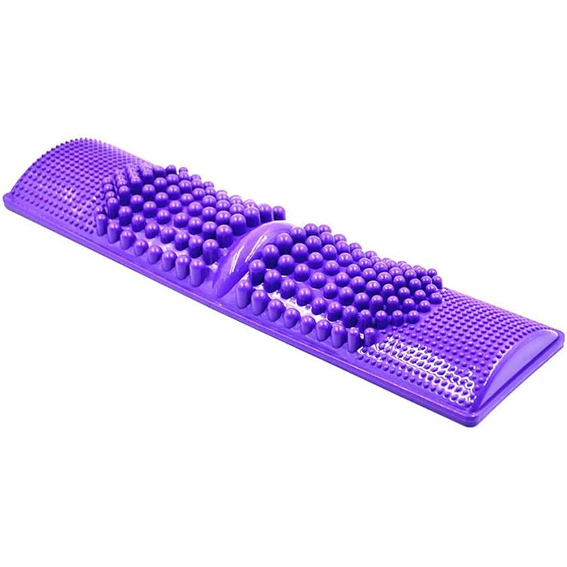 Purple plastic foot massager mat with acupressure nodes for reflexology, pain relief, and relaxation.