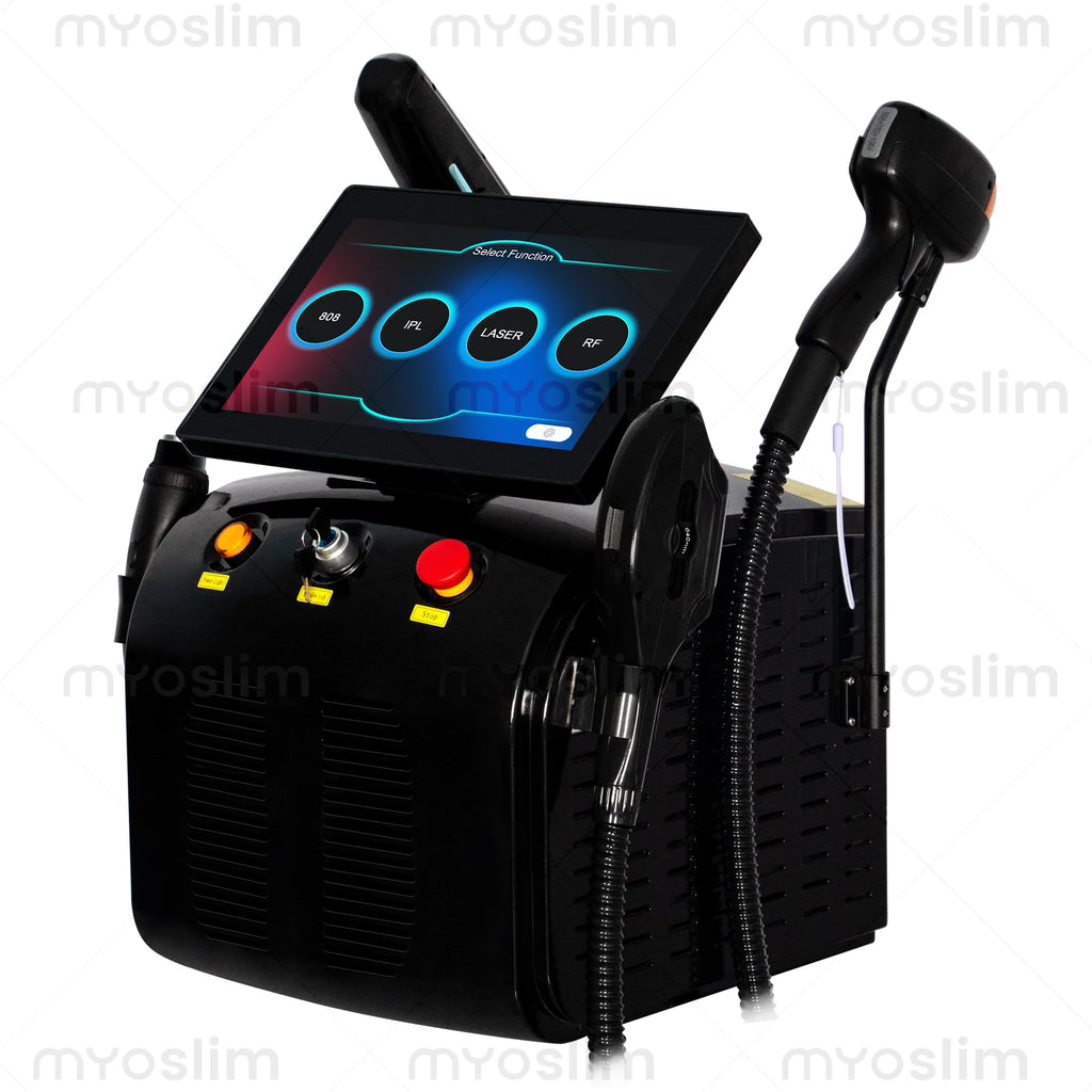 Tidesmit 4-in-1 Ice Platinum Laser Hair Removal machine featuring 755 808 940 1064nm wavelengths, side angle view.