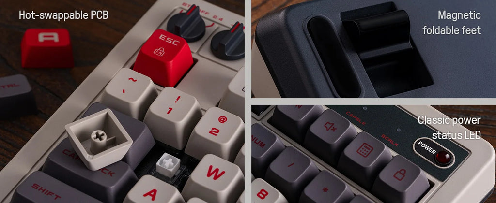 8BitDo Retro 108 Key Mechanical Keyboard，Bluetooth / 2.4G / USB-C Hot Swappable Gaming Keyboard for PC Windows and Android