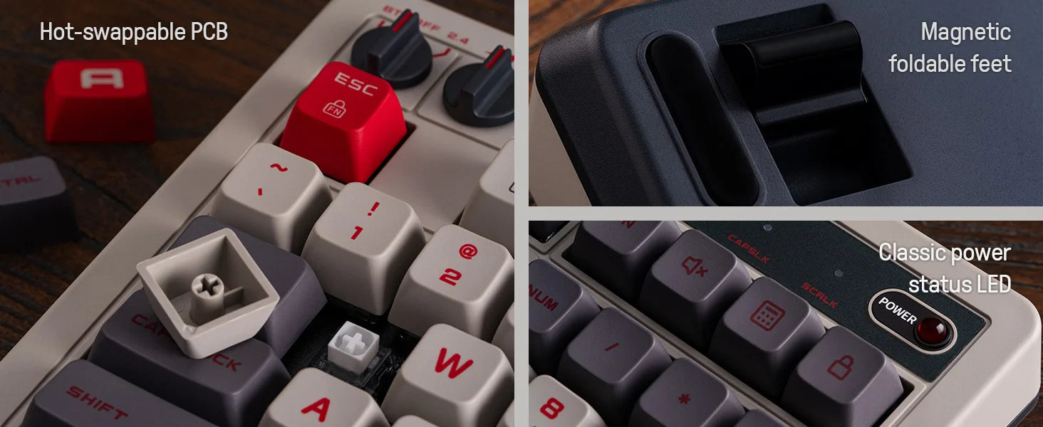 8BitDo Retro 108 Key Mechanical Keyboard，Bluetooth / 2.4G / USB-C Hot Swappable Gaming Keyboard for PC Windows and Android