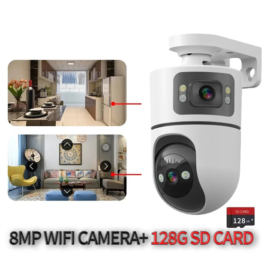 8MP WiFi IP Camera With Adjustable Bracket Dual Lens Security Wireless Surveillance Cameras Onvif 10X Zoom Baby Monitor Mini Cam