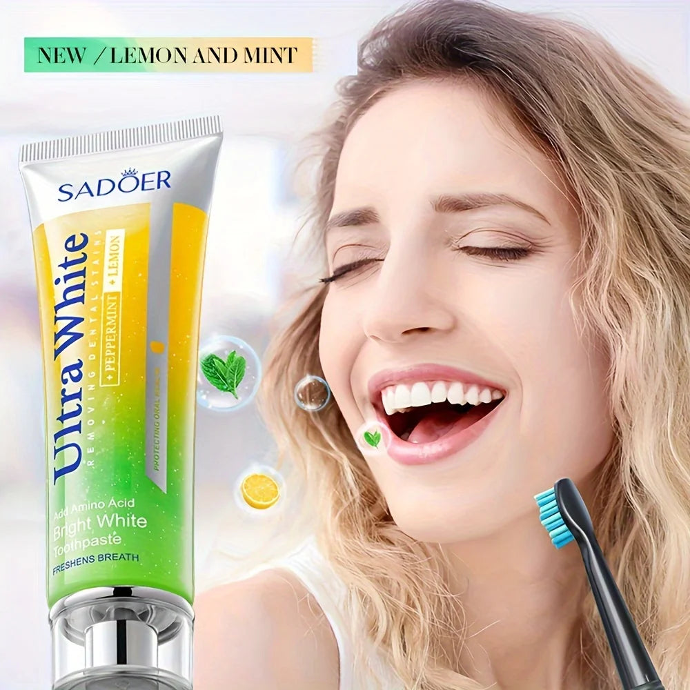 Tidesmit Lemon Mint Whitening Toothpaste for brightening teeth and fresh peppermint breath, 100g tube
