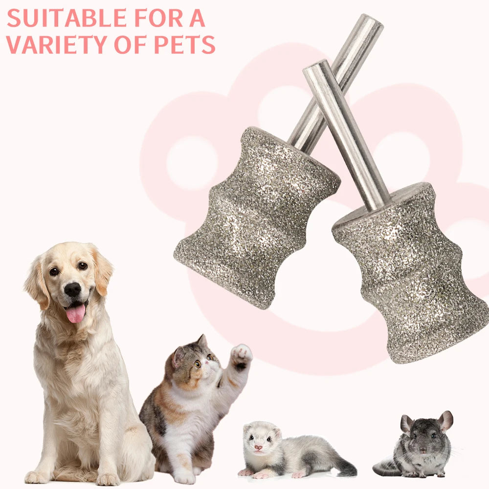 2 silver diamond dog nail grinder replacement heads for painless, easy pet paw grooming. Suitable for all pets.